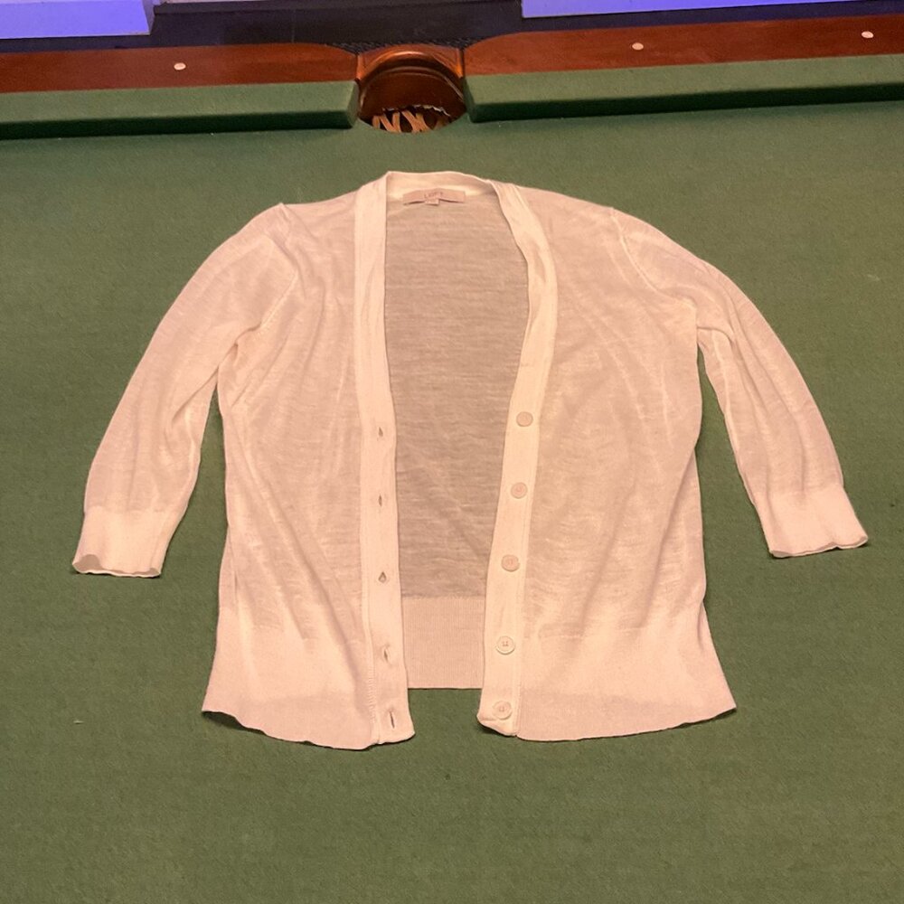 LOFT Ivory Button-Up Cardigan